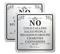 Phyabe 2 Pack No Cold Callers No Sales People Sign With Self-Adhesive, 15 x 15 cm Rust Free Aluminum Warning Sign, Weather Resistant, Waterproof, Durable Ink, Easy to Install