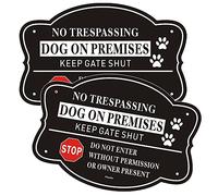 Phyabe 2 Pack No Trespassing Dog On Premises Keep Gate Shut Do Not Enter Sign, 10 x 7 inch Rust Free Aluminum Dog Sign, Weather Resistant, Waterproof, Durable Ink, Easy to Install