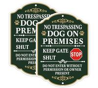 Phyabe 2 Pack No Trespassing Dog On Premises Keep Gate Shut Do Not Enter Sign, 7 x 10 inch Rust Free Aluminum Beware of Dog Sign, Weather Resistant, Waterproof, Durable Ink, Easy to Install