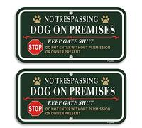 Phyabe 2 Pack No Trespassing Dog On Premises Keep Gate Shut Sign, 12 x 6 inch Rust Free Aluminum Dog Sign, Weather Resistant, Waterproof, Durable Ink, Easy to Install