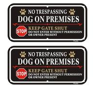 Phyabe 2 Pack No Trespassing Dog On Premises Keep Gate Shut Sign, 12 x 6 inch Rust Free Aluminum Dog Sign, Weather Resistant, Waterproof, Durable Ink, Easy to Install - Black