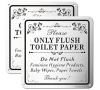 Phyabe 2 Pack Only Flush Toilet Paper Sign With Self-Adhesive, 15 x 15 cm Rust Free Aluminum Toilet Sign, Weather Resistant, Waterproof, Durable Ink, Easy to Install