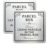 Phyabe 2 Pack Parcel Box Sign With Self-Adhesive, 15 x 15 cm Rust Free Aluminum Leave Parcels In The Parcel Box Sign, Weather Resistant, Waterproof, Durable Ink, Easy to Install