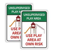 Phyabe 2 Pack Unsupervised Play Area at Own Risk Sign, 35 x 25 cm
