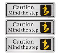 Phyabe 3 Pack Caution Mind The Step Sign With Self-Adhesive, 25 x 8 cm Rust Free Aluminum Sign, Weather Resistant, Waterproof, Durable Ink, Easy to Install