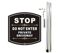 Phyabe Stop Do Not Enter Private Driveway Sign with Stake, Aluminum Metal Private Driveway Sign, 28" Total Length, Heavy Duty Weather Resistant
