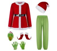 phyfalip Christmas Santa Claus Costume, 7PCS Green Monster Costume Set for Adult Cosplay, XXL