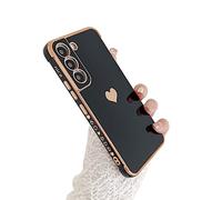 phylla Design for Samsung Galaxy S22 Plus/S22+ Phone Case,Cute Love Heart Luxury Gold Plating Edge Case for Women Men Camera Protection Shockproof Bumper with Side Small Heart Pattern (Black)