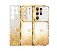 phylla for Samsung Galaxy S26 Ultra Case, Luxury Glitter Diamond Wavy Edge Phone Case with Cute Heart Bling Sparkle Gradient, Full Camera Protection Shockproof Protective Cover (Gold, S26 Ultra)