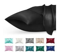 phyrec Satin Silk Pillowcase for Skin and Hair, 2 Pack - Envelope Closure - Bedding King Pillow Cases(20" x 36"), Soft Breathable Smooth Cooling Silk Pillow Covers for Sleeping, Black