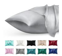 phyrec Satin Silk Pillowcase for Skin and Hair, 2 Pack - Envelope Closure - Bedding Queen Pillow Cases(20" x 30"), Soft Breathable Smooth Cooling Silk Pillow Covers for Sleeping, Silver Grey