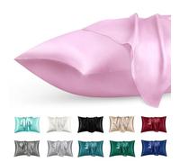 phyrec Satin Silk Pillowcase for Skin and Hair, 2 Pack - Envelope Closure - Bedding Standard Pillow Cases(20" x 26"), Soft Breathable Smooth Cooling Silk Pillow Covers for Sleeping, Pink