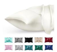 phyrec Satin Silk Pillowcase for Skin and Hair, 2 Pack - Envelope Closure - Bedding Standard Pillow Cases(20" x 26"), Soft Breathable Smooth Cooling Silk Pillow Covers for Sleeping, Pure White