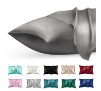 phyrec Satin Silk Pillowcase for Skin and Hair, 2 Pack - Envelope Closure - Bedding Standard Pillow Cases(20" x 26"), Soft Breathable Smooth Cooling Silk Pillow Covers for Sleeping, Dark Grey