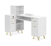 physa Nail Table - lockable - white / golden - 2 drawers - hand rest PHY_MC01