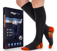 PhysFlex Compression Socks for Women and Men - Best Support for Running, Flying, Pregnancy - Knee High Graduated Compression Stockings, Orange/Foot, Small-Medium