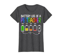 Physical Education Educator - Battery Life of A PE Teacher T-Shirt, Women, Dark Heather Grey, X-Small