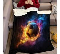 Physical Education Throw Blanket for Kids Football and flames Fluffy Blanket 3D Print Soft Warm Flannel Light Fleece Blanket 100 x 130 cm Boys Girls Birthday Gift Bed Sofa Couch