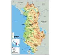 Physical Map of Albania - Size A2-42 x 59.4 cm - Paper Laminated | Detailed Laminated Wall Map, Ideal For Home, Office Or Classroom Display.
