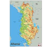 Physical Map of Albania - The Oxford Collection - Size A2 - Paper Laminated