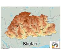 Physical Map of Bhutan - The Oxford Collection - Size A2 - Paper Laminated