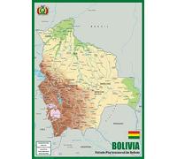 Physical Map of Bolivia - The Oxford Collection - Size A2 - Paper Laminated