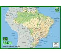 Physical Map of Brazil - The Oxford Collection - Size A2 - Paper Laminated