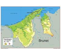 Physical Map of Brunei - The Oxford Collection - Size A2 - Paper Laminated