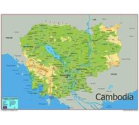 Physical Map of Cambodia - The Oxford Collection - Size A1 - Paper Laminated
