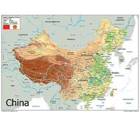 Physical Map of China - The Oxford Collection - Size A2 - Paper Laminated