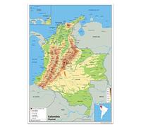 Physical Map of Colombia - Size A2-59.4 x 42cm - Paper Laminated