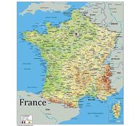 Physical Map of France - Size 84.1 x 73.1 cm - Paper Laminated | The Oxford Collection