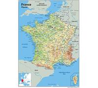 Physical Map of France - Size A0-84.1 x 118.9cm - Paper Laminated | Detailed Laminated Wall Map, Ideal For Home, Office Or Classroom Display.