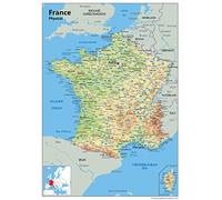 Physical Map of France - Size A2-59.4 x 42cm - Paper Laminated | Detailed Laminated Wall Map, Ideal For Home, Office Or Classroom Display.
