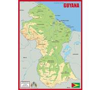 Physical Map of Guyana - The Oxford Collection - Size A2 - Paper Laminated