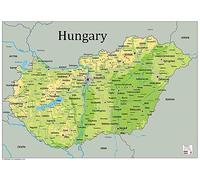 Physical Map of Hungary - The Oxford Collection - Size A2 - Paper Laminated