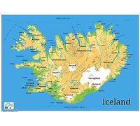 Physical Map of Iceland - The Oxford Collection - Size A1 - Paper Laminated