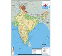 Physical Map of India - Size A2-59.4 x 42cm - Paper Laminated | Detailed Laminated Wall Map, Ideal For Home, Office Or Classroom Display.