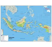 Physical Map of Indonesia - Size A2-59.4 x 42cm - Paper Laminated | Detailed Laminated Wall Map, Ideal For Home, Office Or Classroom Display.
