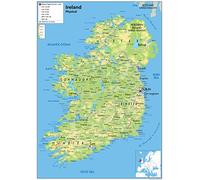 Physical Map of Ireland - Size A1-59.4 x 84.1cm - Paper Laminated