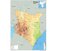 Physical Map of Kenya - Size A2-59.4 x 42cm - Paper Laminated