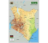 Physical Map of Kenya - The Oxford Collection - Size A2 - Paper Laminated
