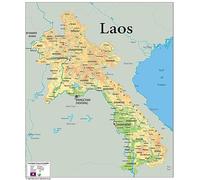 Physical Map of Laos - The Oxford Collection - Size 84.1 x 71.4 cm - Paper Laminated