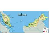 Physical Map of Malaysia - The Oxford Collection - Size 59.4 x 27.2 cm - Paper Laminated