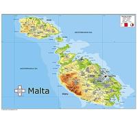 Physical Map of Malta - The Oxford Collection - Size A2 - Paper Laminated