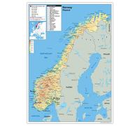 Physical Map of Norway - Size A2-59.4 x 42cm - Paper Laminated | Detailed Laminated Wall Map, Ideal For Home, Office Or Classroom Display.