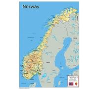 Physical Map of Norway - The Oxford Collection - Size A1 - Paper Laminated