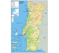 Physical Map of Portugal - Size A1-59.4 x 84.1cm - Paper Laminated