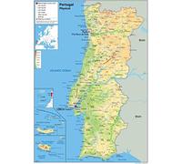 Physical Map of Portugal - Size A2-59.4 x 42cm - Paper Laminated