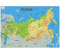 Physical Map of Russia - The Oxford Collection - Size A1 - Paper Laminated